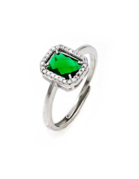 925 Sterling Silver Ring with Green Rectangular Stone
