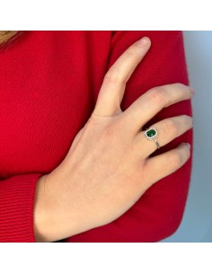 Anello in Argento con Pietra Rettangolare Verde  2