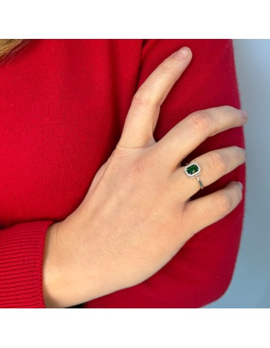 Anello in Argento con Pietra Rettangolare Verde 