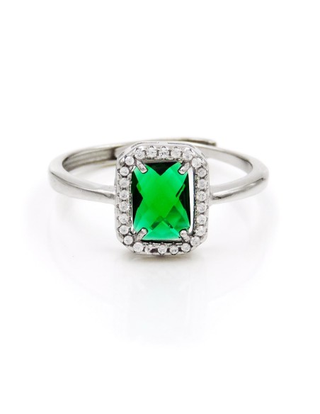 925 Sterling Silver Ring with Green Rectangular Stone