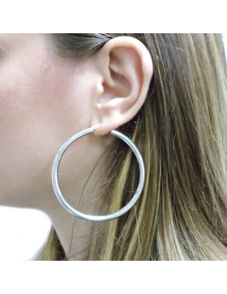  925 Sterling Silver Thick Hoop Earrings Diameter 2,36''