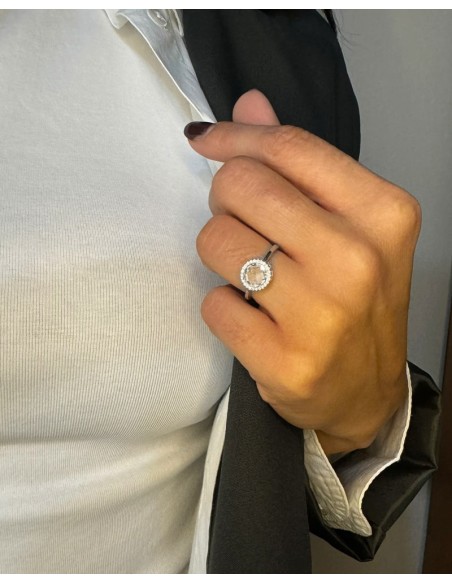 925er Sterlingsilber Ring mit Rundem Stein