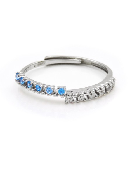 Anello Semi Veretta in Argento 925 con Pietre Bianche e Azzurre