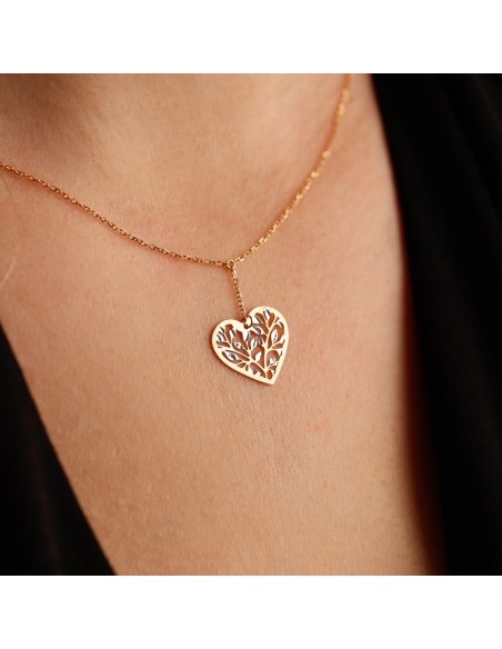 9K Gold Tree of Life Heart Necklace Unoaerre
