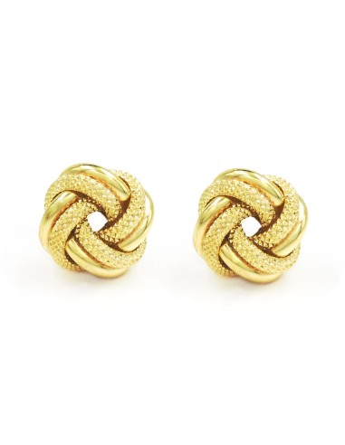 9K Yellow Gold Knot Earrings Polished and Dotted Unoaerre