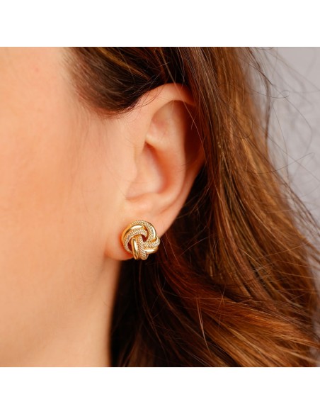 9K Yellow Gold Knot Earrings Polished and Dotted Unoaerre