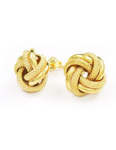 9K Yellow Gold Knot Earrings Polished and Dotted Unoaerre
