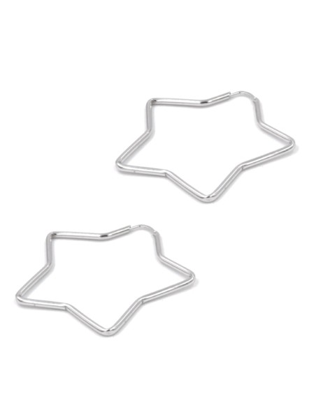 925 Sterling Silver Star Shaped Hoop Earrings 