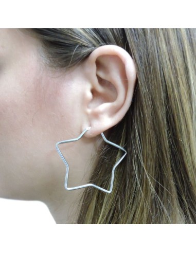  925 Sterling Silver Star Shaped Hoop Earrings 