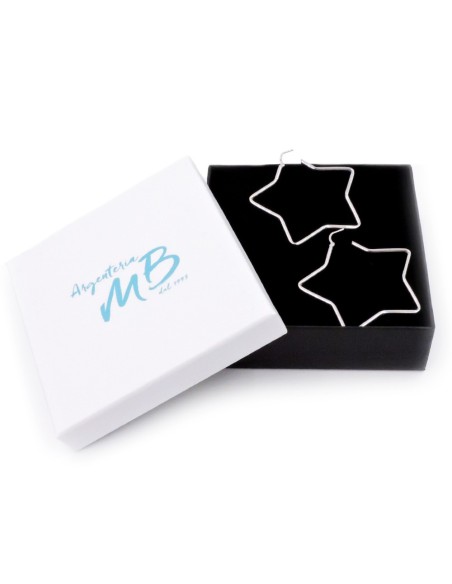  925 Sterling Silver Star Shaped Hoop Earrings 