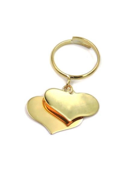 Anello Due Ciondoli Cuore in Argento 925 Placcato Oro Personalizzabili