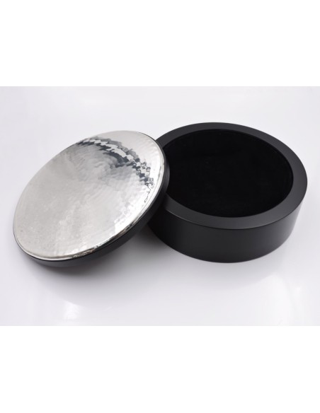 Round Wooden Jewelry Box with Hammered 925 Sterling Silver Cover