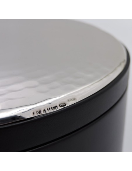 Round Wooden Jewelry Box with Hammered 925 Sterling Silver Cover