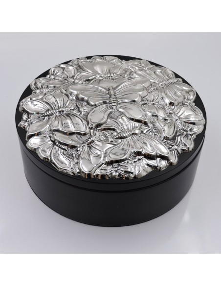 Round Jewelry Box with Sterling Silver Butterflies Cover
