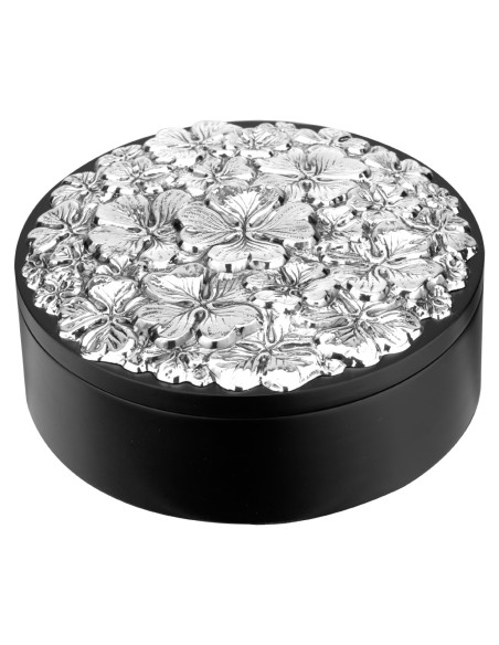 Round Jewelry Box with Sterling Silver Four Leaf Clover Cover