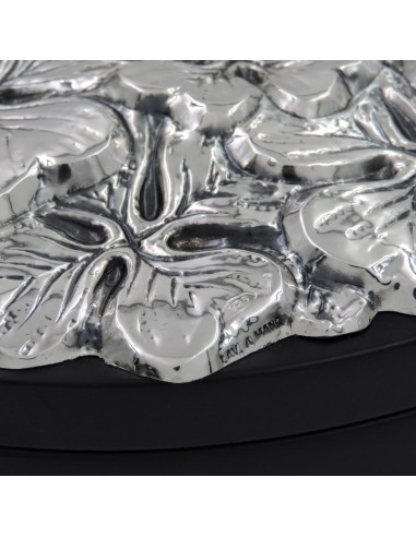 Round Jewelry Box with Sterling Silver Four...