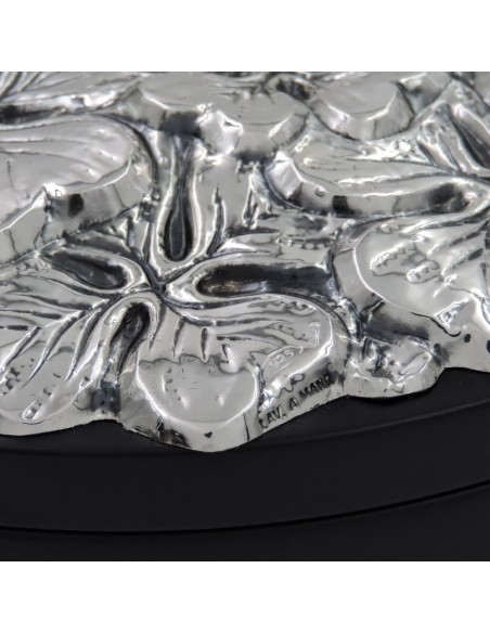 Runde Schmuckschatulle aus Holz mit Vierblättrigem Kleeblatt-Dekor aus 925er Sterlingsilber