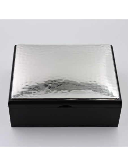 Wooden Jewelry Box with Hammered 925 Sterling Silver Cover