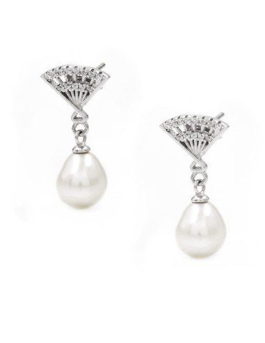 925 Sterling Silver Fan Earrings with Pearl...