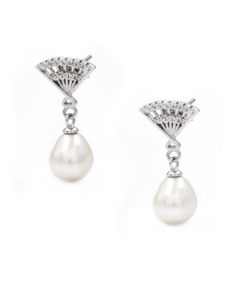 Orecchini Ventaglio in Argento 925 con Perla Pendente