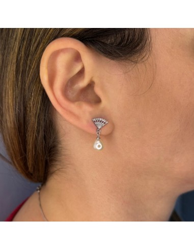 925 Sterling Silver Fan Earrings with Pearl...