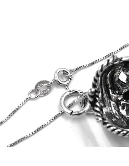 Solid Silver Necklace with Mask Pendant 
