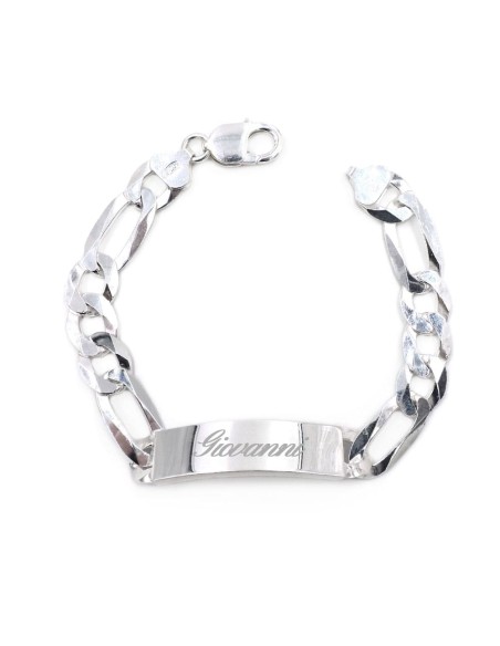 Panzerkettenarmband aus massivem 925er Sterlingsilber mit personalisiertem Gravurband