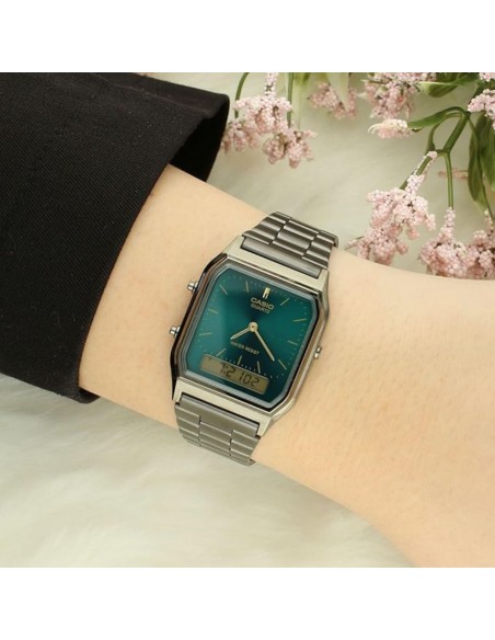 CASIO AQ-230EGG-3AEF Unisex Vintage Armbanduhr – Analog-Digital Retro Uhr mit Edelstahl, Klassisches Design