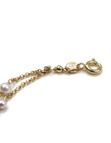 Gold Plated Sterling Silver Two Chains Bracelet with Pearls 