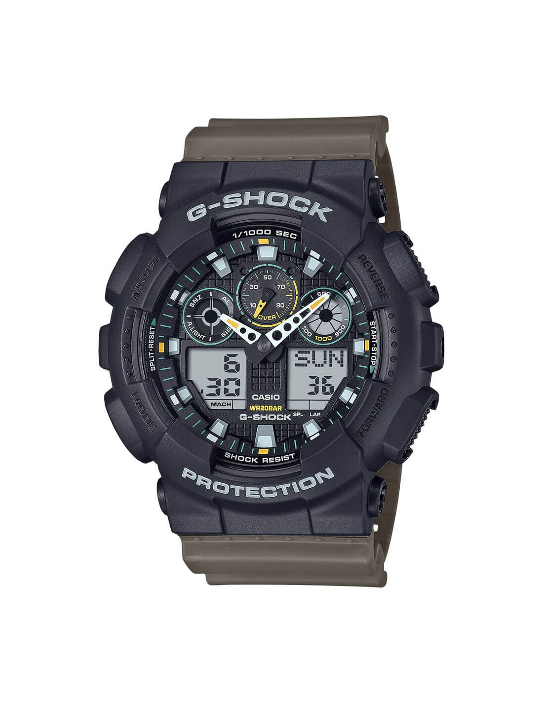 Casio G-Shock GA-100TU-1A3ER Orologio Uomo – Quarzo Analogico-digitale, Cassa 51mm, Cinturino Verde Oliva, 100m - 4