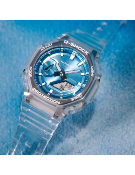 Casio G-Shock GA-2100BM-7A2ER Herren Analog-Digital-Armbanduhr – Transparentes Gehäuse mit blauem Zifferblatt