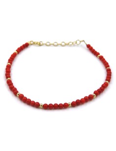 Bracciale Palline in Corallo e Argento 925 Placcato Oro