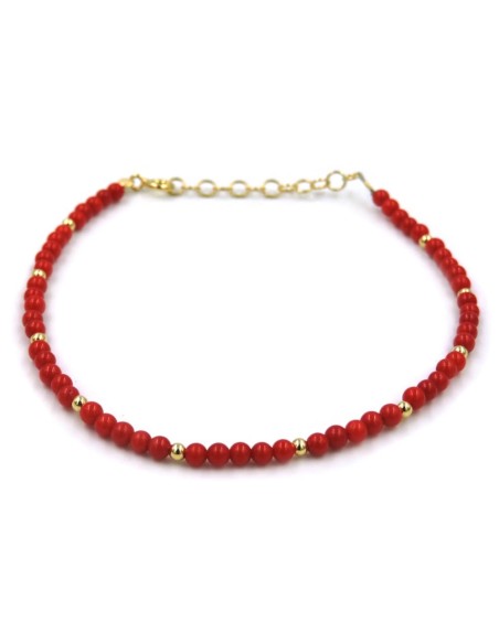 Bracciale Palline in Corallo e Argento 925 Placcato Oro