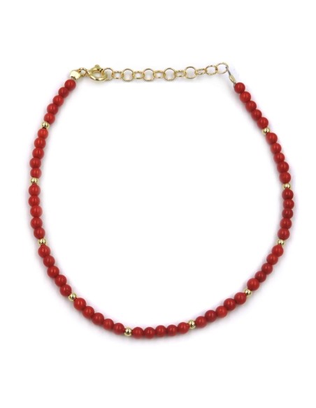 Bracciale Palline in Corallo e Argento 925 Placcato Oro