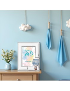 Baby Boy Birth Photo Frame with Teddy Bear on Hot Air... 2