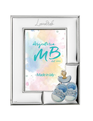 Baby Boy Birth Photo Frame with Blue Shoes and...