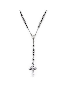 925 Sterling Silver Rosary Necklace with Crucifix and 5...