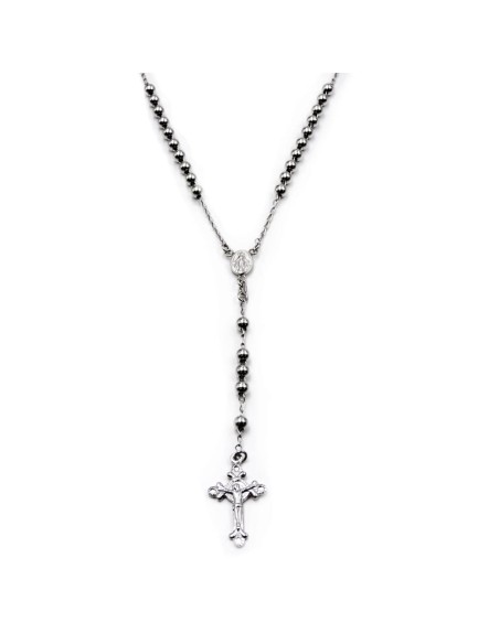 925 Sterling Silver Rosary Necklace with Crucifix and 5 mm Beads