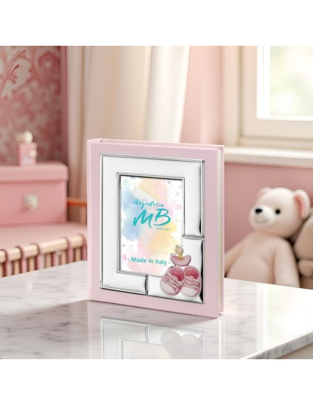 Customizable Pink Photo Album with Shoes and Pacifier