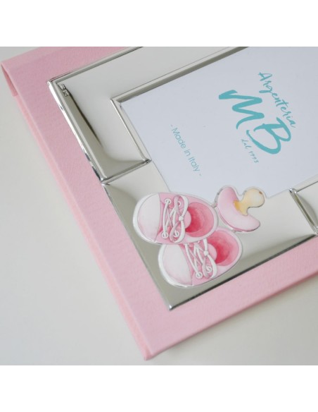 Customizable Pink Photo Album with Shoes and Pacifier