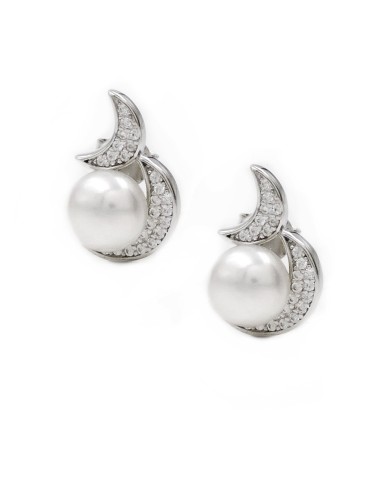 Sterling Silver Two Moons Stud Earrings with...