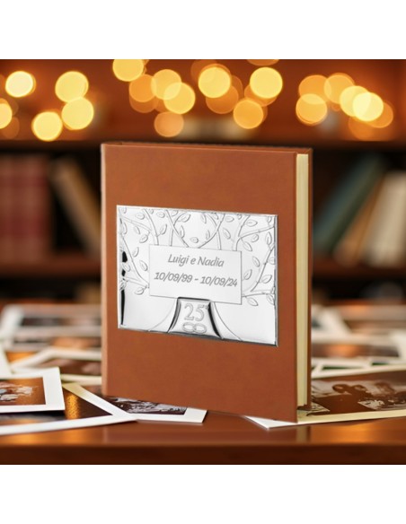 Fotoalbum zum 25. Hochzeitstag mit Personalisierbarer Plakette mit Lebensbaum