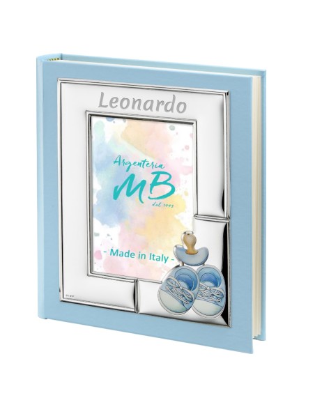 Baby Photo Album with Blue Shoes and Pacifier, Customizable Frame