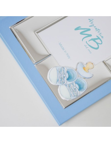 Baby Photo Album with Blue Shoes and Pacifier, Customizable Frame
