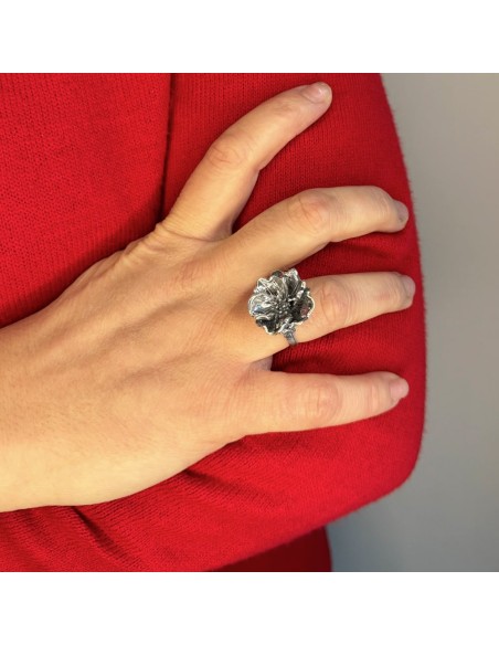 Ring mit Heckenrose aus 925er Sterlingsilber