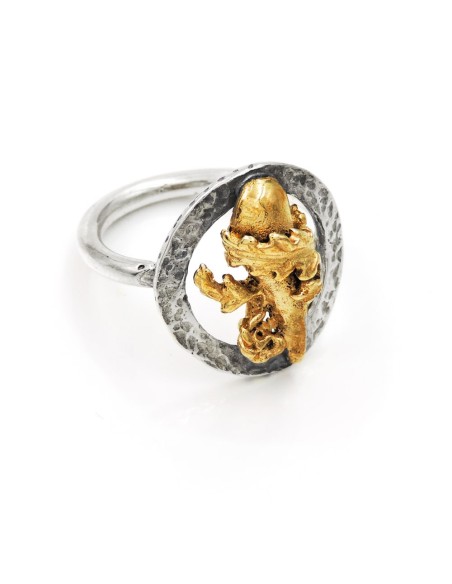 Hammered Sterling Silver Ace of Clubs Round Ring
