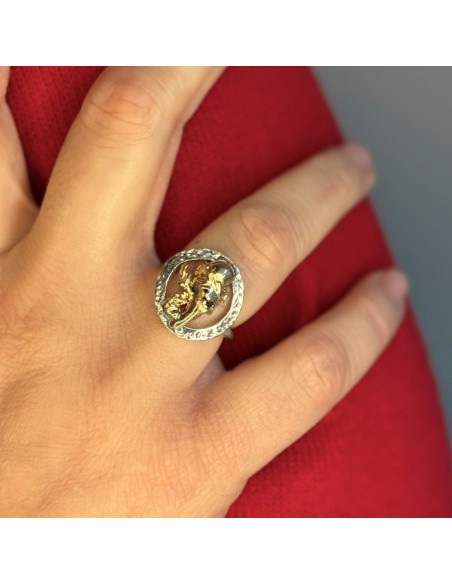 Anello Tondo Asso di Mazze in Argento Martellato