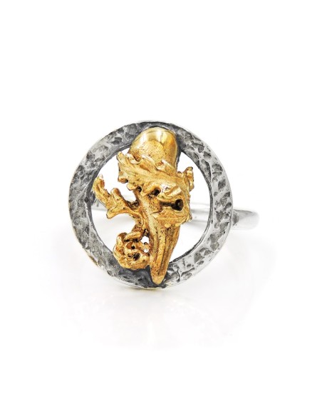 Hammered Sterling Silver Ace of Clubs Round Ring