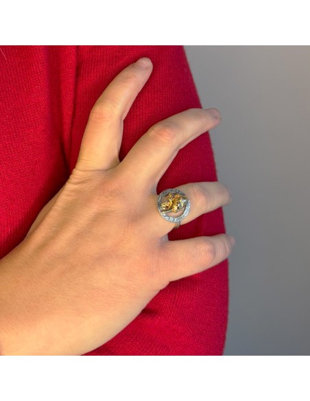 Anello Tondo Asso di Mazze in Argento Martellato