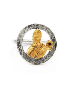 Round San Gennaro Ring in Hammered Sterling Silver